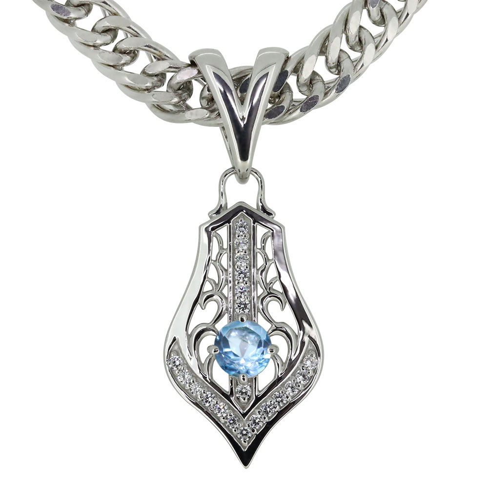 シルバー925 ネックレス メンズ 喜平 キヘイ 太め チェーン ブルートパーズ ペンダント 父の日 2024