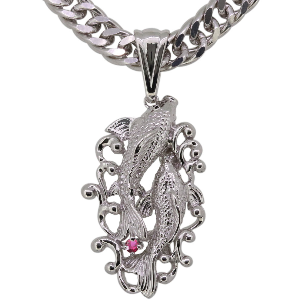 ネックレス 喜平 メンズ 鯉 コイ ルビー プラチナ 魚 ペンダント 誕生石 7月 父の日 2023