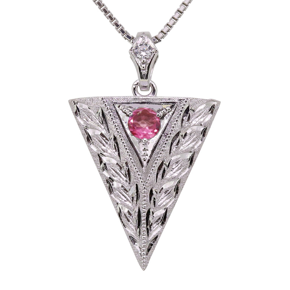 ネックレス メンズ シルバー ピンクトルマリン 10月 誕生石 ペンダント 彫り 洋彫り 洋唐草 メンズネックレス 父の日 2023