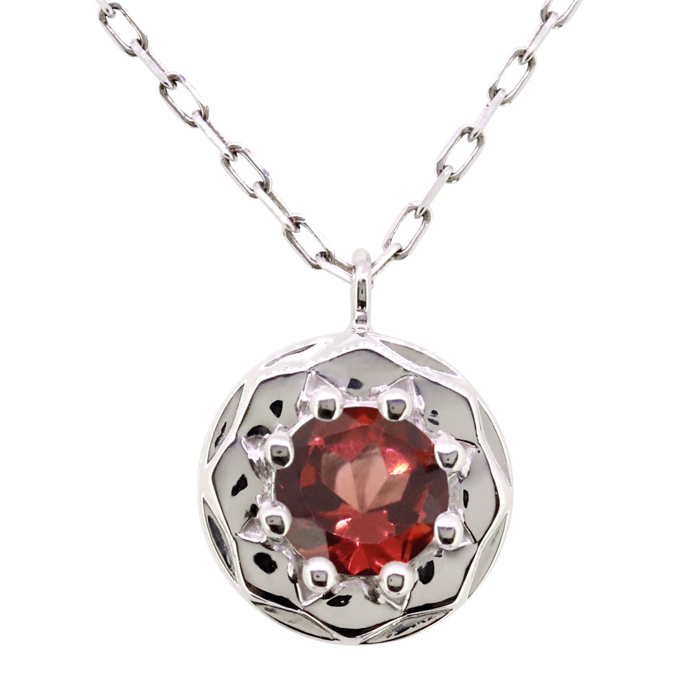 ガーネット ネックレス 一粒 プラチナ レディース ペンダント 1月誕生石 シンプル