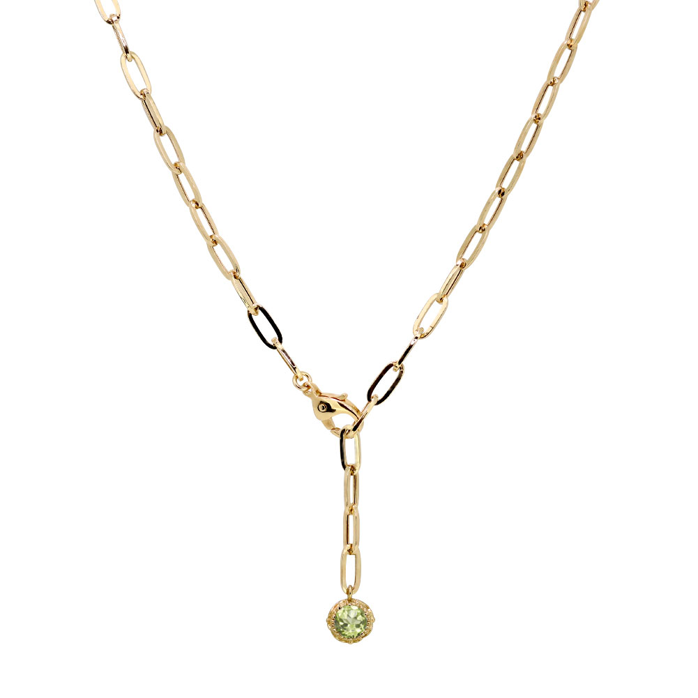 ネックレス チェーン 18金 Y字 ペーパークリップ 中空 ロングチェーン 18k ゴールド レディース ペリドット 一粒ジュエリー ラリエットネックレス シンプル 幅2.7mm(4)