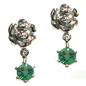 エメラルド・バラ・一粒・ピアス
