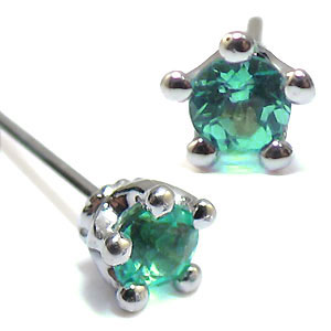 エメラルド・シンプル・王冠・一粒・プラチナ・ピアス