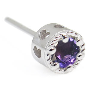 ピアス・アメジスト・一粒・K18・ハート・ピアス