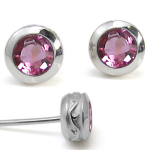 メンズ ピアス 唐草 ピンクトルマリン ピアス 一粒 シンプル k18 父の日 2023