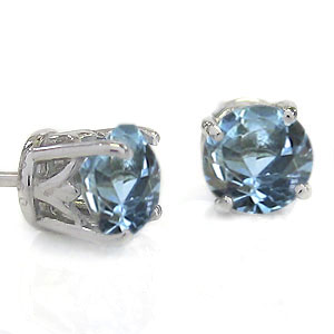 アクアマリンサンタマリア・プラチナ・シンプル・一粒・ピアス