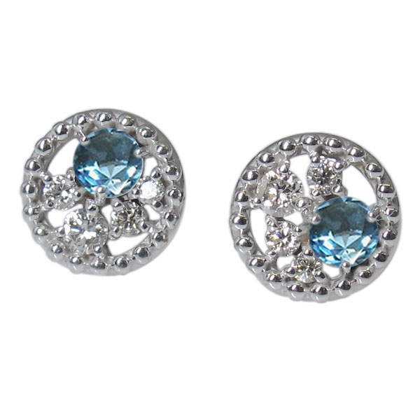 ミル打ち・ピアス・ブルートパーズ・K18・一粒