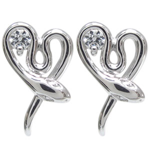 ダイヤモンド 蛇 ハート ピアス スネーク 10金 ピアス