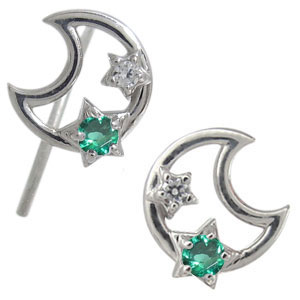 エメラルド ピアス 星 月 無くさない ピアス レディースピアス レディースアクセサリー 18k K