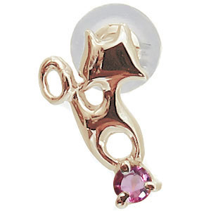 誕生石猫ピアス一粒K10片耳ピアス