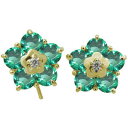 エメラルド メンズピアス 花 フラワー メンズピアス キャッチ不要 フックピアス 10金 父の日 2024