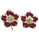 ルビー メンズピアス 花 フラワー メンズピアス キャッチ不要 フックピアス 10金 父の日 2024