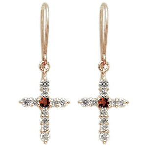 クロス ピアス フック ピアス 10金 ガーネット ピアス