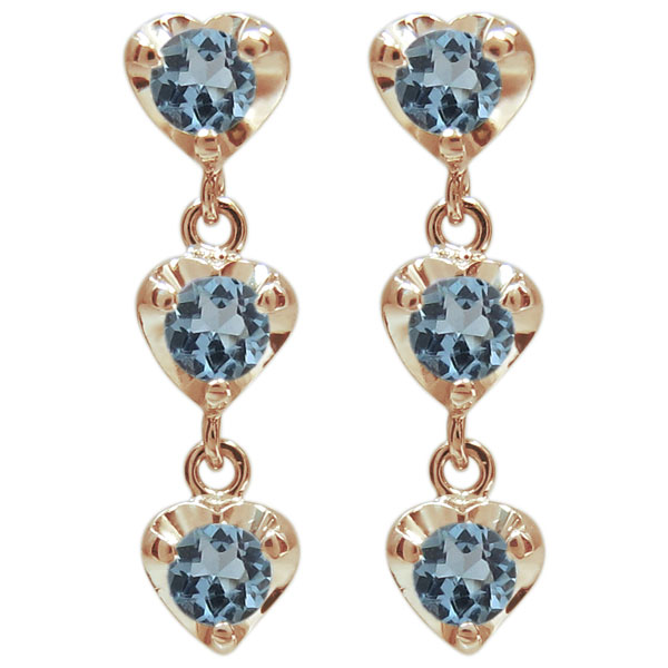 アクアマリンサンタマリアピアス ハートピアス トリロジー ピアス 18金