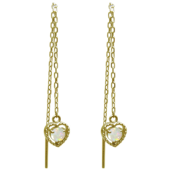 ロングピアスオパールハートピアスミ...