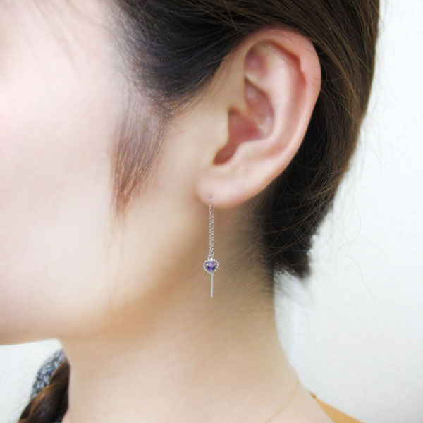 PLEJOUR 誕生石ジュエリー専門店の18金 ピアス ハート ロングピアス 揺れる ハートモチーフ K18 チェーンピアス 天然石 選べる レディース 人気 女性 プレゼント ギフト 誕生日 おすすめ｜アングル2