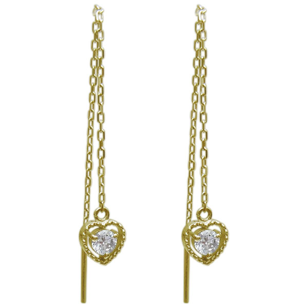 ロングピアス ダイヤモンド ハートピアス ミル打ちデザイン