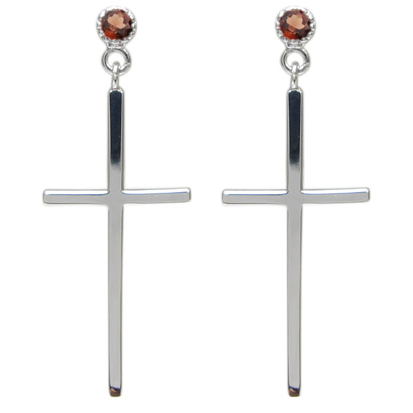 プラチナ ガーネット メンズピアス クロスピアス 十字架 レディース 揺れるピアス プレゼント 父の日 2023