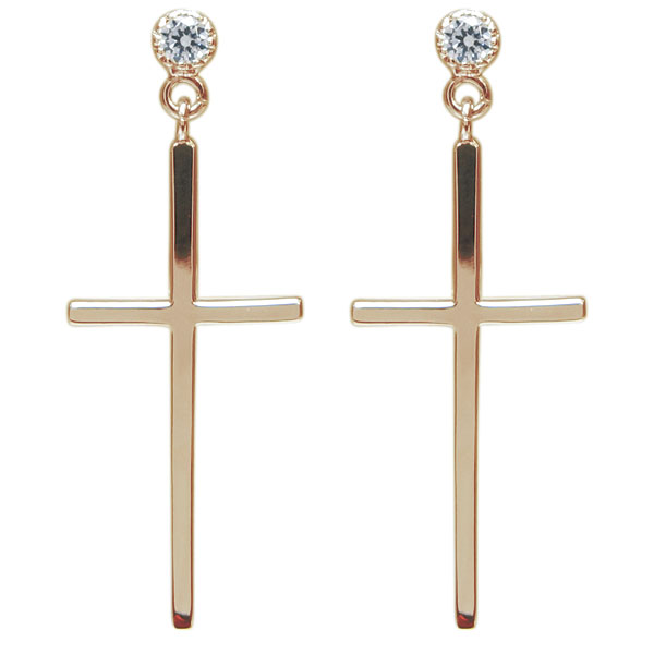十字架 ピアス クロスピアス 10金 ダイヤモンド ピアス