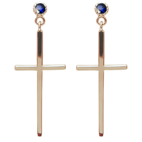 White Gold - 十字架 ピアス クロスピアス 10金 サファイア ピアス