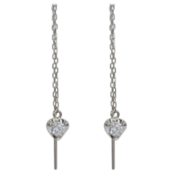 プラチナ ダイヤモンド ハートピアス 一粒 揺れる ロングピアス
