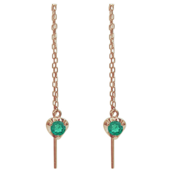Emerald - ハートピアス エメラルド ロングピアス 一粒 ハートピアス