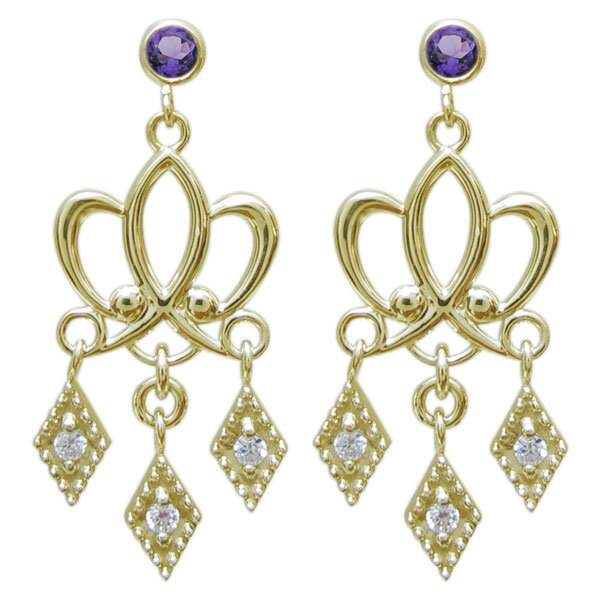 クラウンピアス シャンデリア 王冠ピアス 誕生石 K18