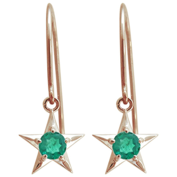 エメラルド シンプル K18 星ピアス スターモチーフピアス