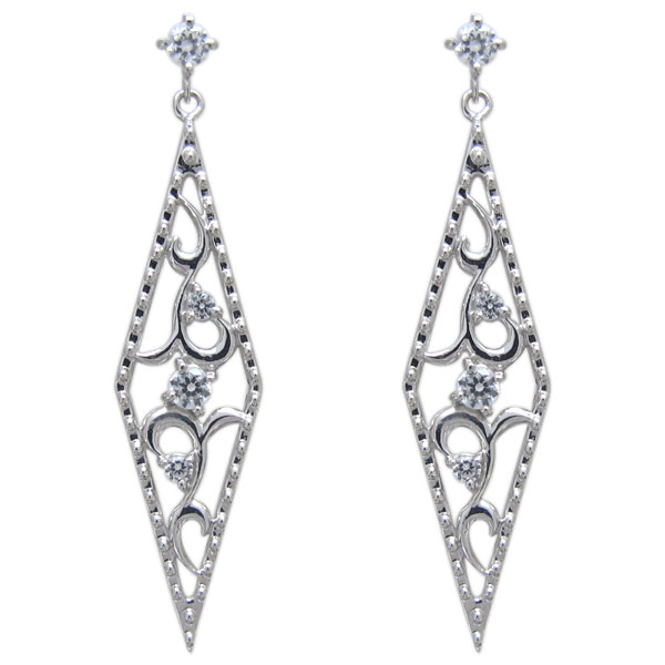 Amethyst - プラチナ ダイヤモンド 唐草ピアス 揺れるスクエアピアス
