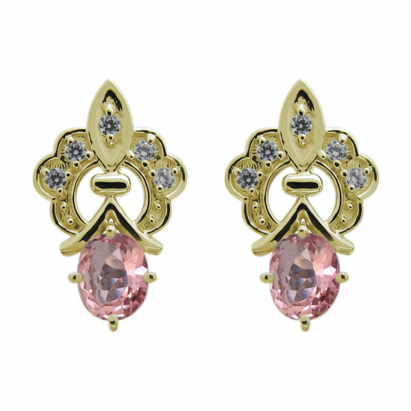 【送料無料】K18 オーバルピアス ピンクトルマリン スタッドピアス(4)