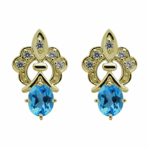 【送料無料】K18 オーバルピアス ブルートパーズ スタッドピアス