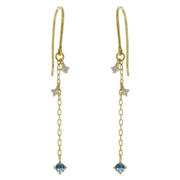 ピアス ブルートパーズ ロングピアス レディース フックピアス 10金 プレゼント 母の日 2024