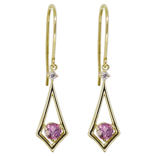 ピアス レディース シンプル ピンクサファイア フックピアス 10金 スクエア プレゼント 母の日 2024