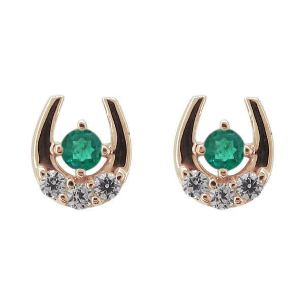 Emerald - ホースシューピアス エメラルド ピアス レディース 10金 シンプル エメラルドピアス 5月誕生石 女性用 かわいい おしゃれ スタッドピアス 自分用