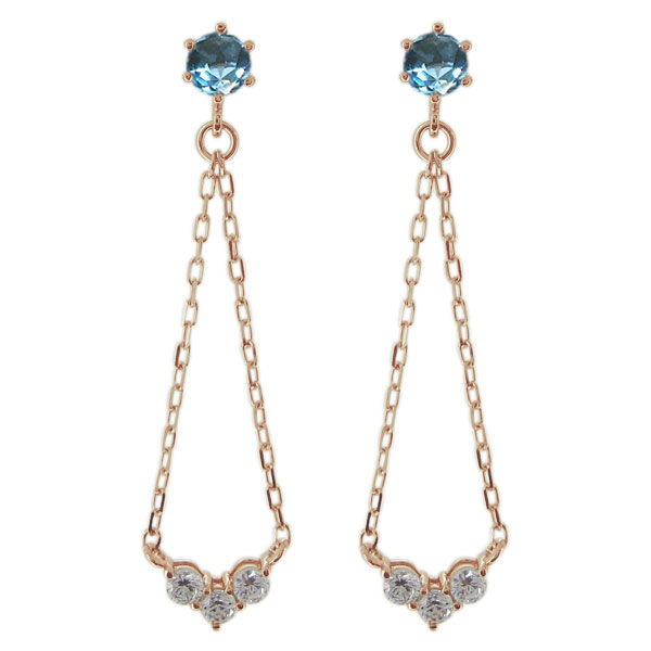 Topaz - ブルートパーズ レディース ロングチェーンピアス 10金 トリロジーピアス プレゼント 母の日 2026