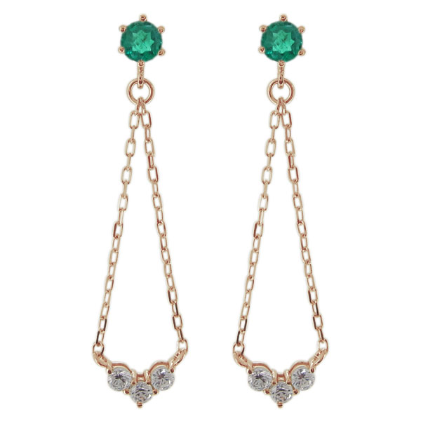 Emerald - エメラルド レディース ロングチェーンピアス 10金 トリロジーピアス プレゼント 母の日 2026