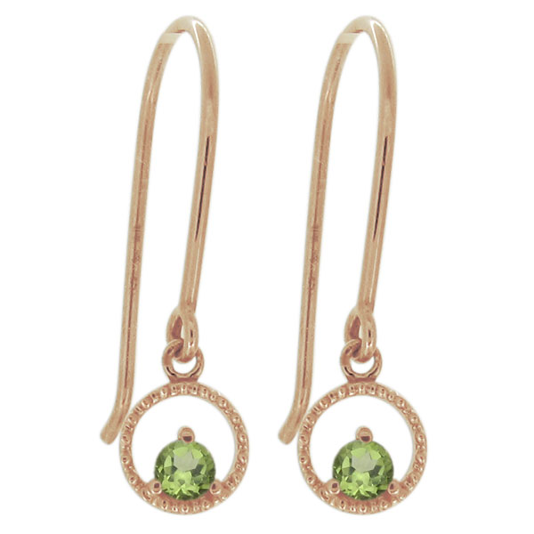 Peridot - レディース・ピアス・サークル・ペリドット・8月誕生石・フックピアス・18金・ミル打ち プレゼント 母の日 2026