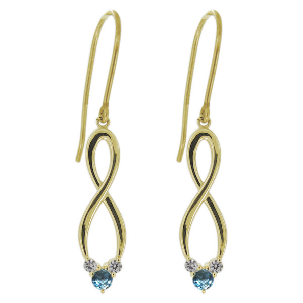 ピアス・レディース・フックピアス・ブルートパーズ・インフィニティ・無限・10金 プレゼント 母の日 2024