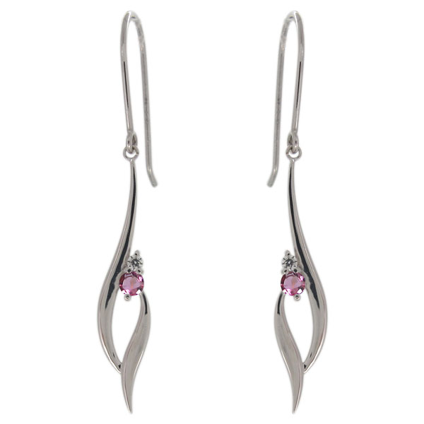 ピアス・レディース・ピンクトルマリン・プラチナ・シンプルピアス・フック・揺れる クリスマス プレゼント