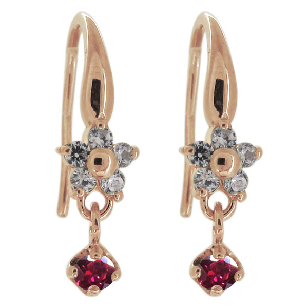 ピアス・レディース・花・フラワー・18金・ルビー・ゆれるピアス・20代・30代・40代・カジュアル プレゼント 母の日 2024