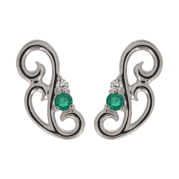 ピアス 天然石 エメラルド 唐草モチーフ プラチナ レディースピアス アラベスク プレゼント 母の日 2024