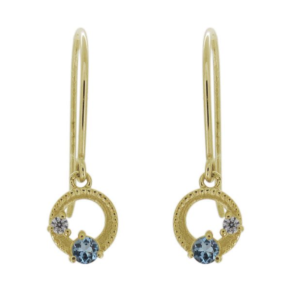 ピアス レディース 月 星 18金 揺れる 天然石 アクアマリンサンタマリア フックピアス プレゼント 母の日 2024