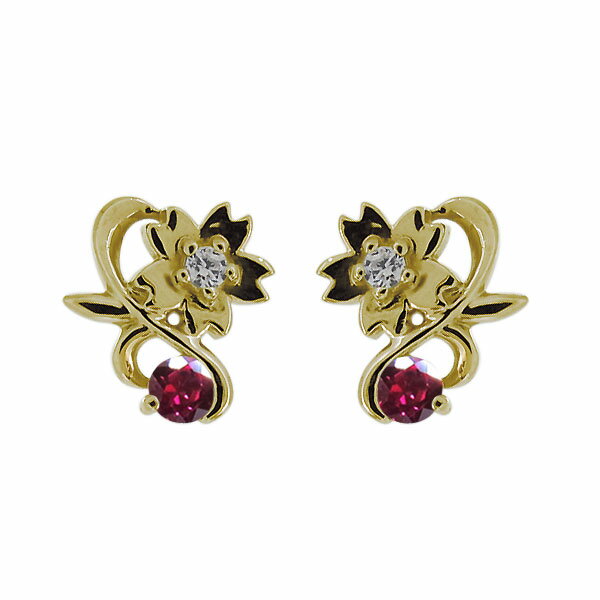 ピアス 花 サクラ 18金 ルビー 7月誕生石 レディース 母の日 2024