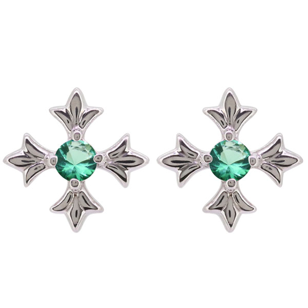 シルバー925 ピアス メンズ 十字架 クロス エメラルド スタッドピアス 両耳 父の日 2024