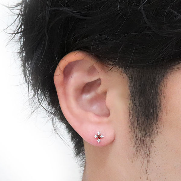 ピアス クロス 十字架 メンズ プラチナ スタッドピアス ガーネット 誕生石 父の日 ...