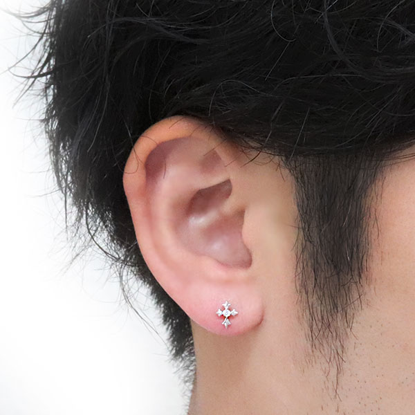 メンズ ピアス クロス 十字架 4月誕生石 ダイヤモンド 10金 10k スタッドピアス 父の日 2023