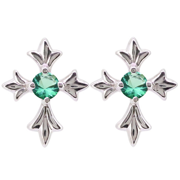 ピアス クロス 十字架 メンズ プラチナ スタッドピアス エメラルド 誕生石 父の日 2024