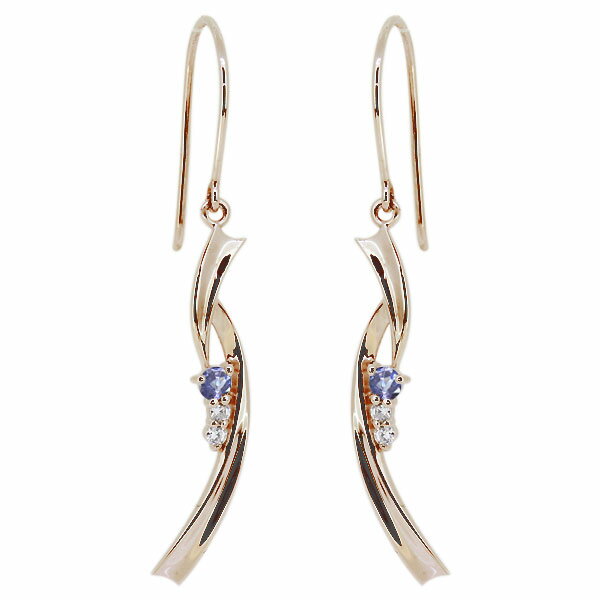 ピアス 揺れる レディース 誕生石 12月 タンザナイト 10k フックピアス ロング 両耳用 母の日 2024