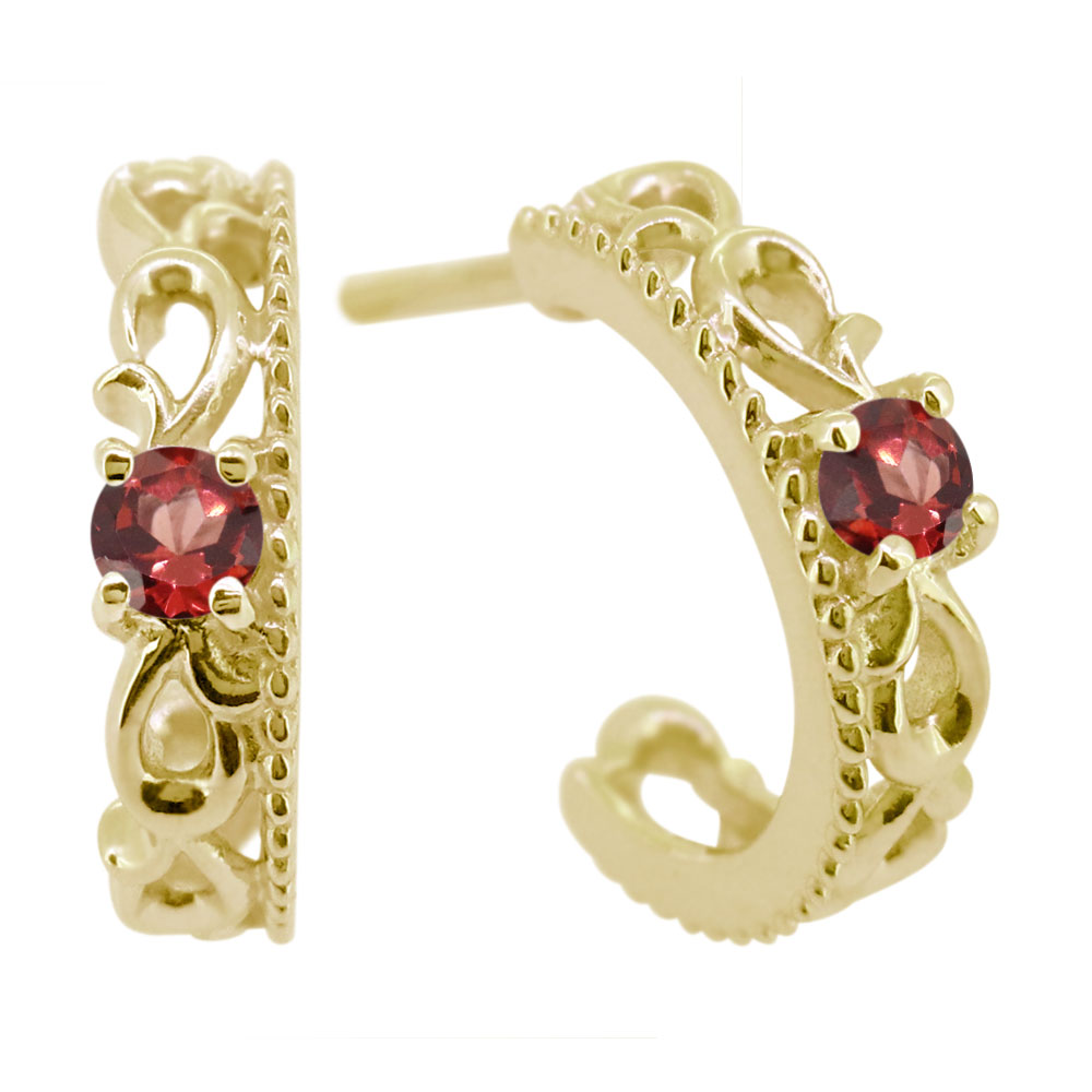 ピアス メンズ フープ 両耳 10k 10金 誕生石 1月 ガーネット 唐草 フープピアス 父の日 2024(4)