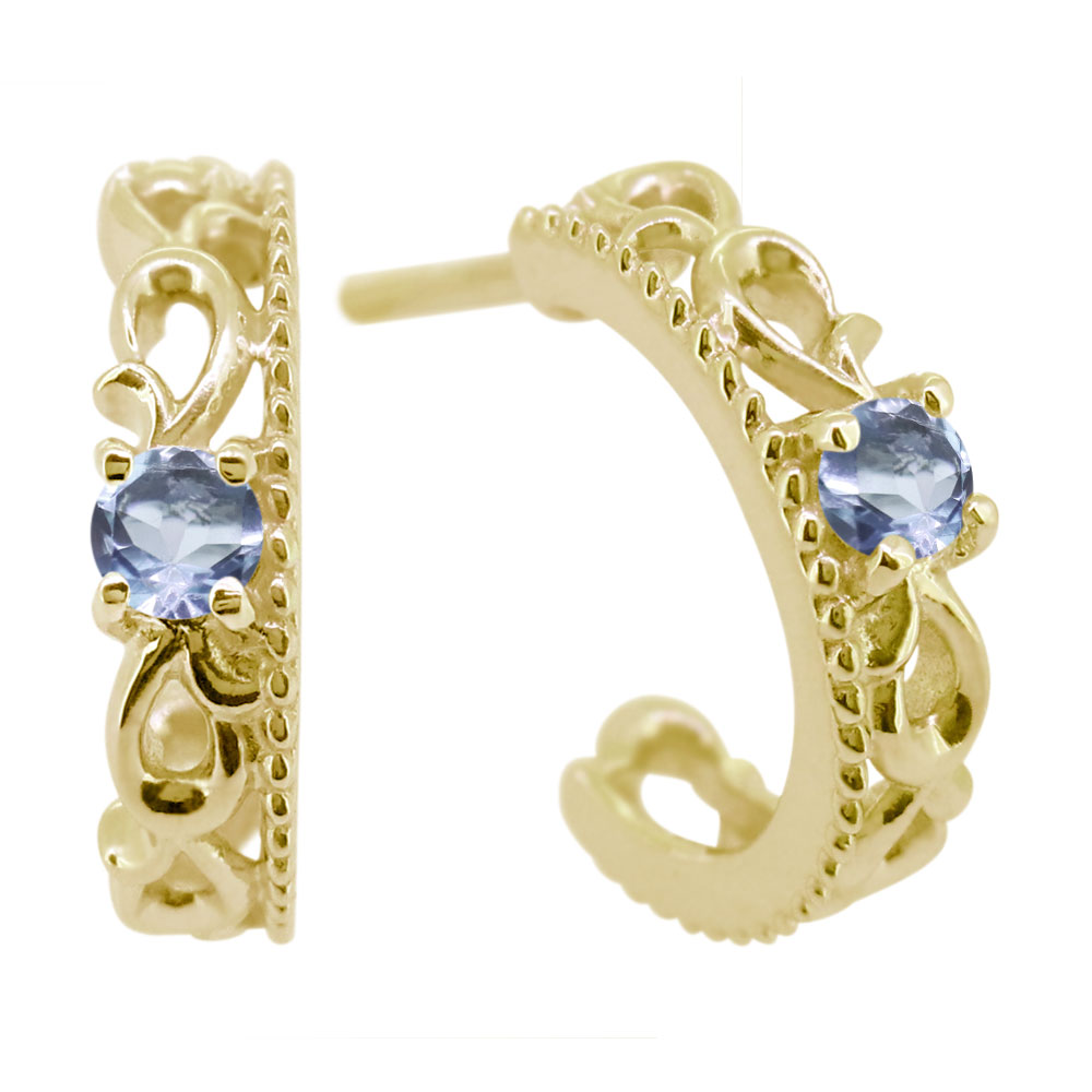 ピアス メンズ フープ 両耳 10k 10金 誕生石 3月 アクアマリンサンタマリア 唐草 フープピアス 父の日 2024